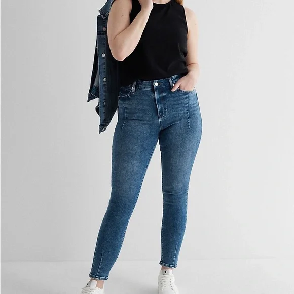 Express High-Rise Skinny Jeans in Medium Blue, Large - Picture 2 of 9